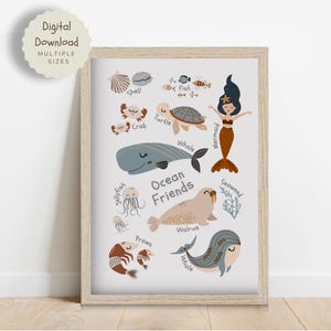 Ocean Friends, Sea Animals Nursery Poster, Ocean Nursery, Playroom Decor, Kids Wall Art, Instant Digital Download