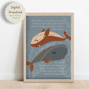 Krafttier Wal, Spirit Animal, Innere Stärke, Beschützer im Kinderzimmer, Meerestiere, Ozean Poster, druckbare Wandkunst, Sofort Download