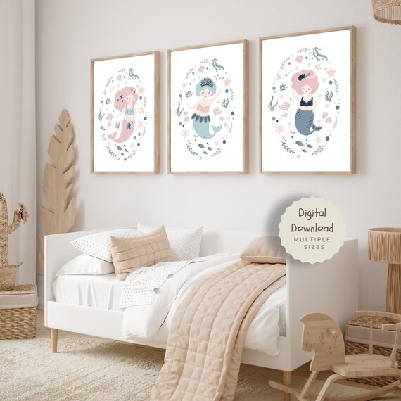 Lot De 3 Affiches De Sirène, Affiches De Chambre D'enfant Sirène, Chambre D' Enfant Océan, Décoration De Salle De Jeux, Art Mural Pour Enfants, Téléchargement Numérique Instantané - France