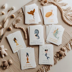 Affirmation Cards for Kids englisch, Motivation Kid Positivity Card Yoga Montessori Flashcards, mental health mantra ocean animals mermaid