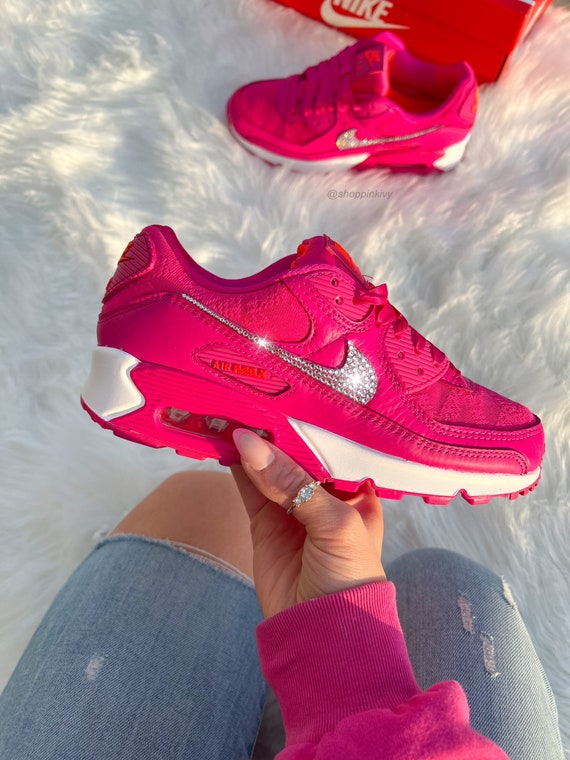 Sturen te binden ik heb het gevonden Bling Hot Pink Nike Air Max 90 Shoes - Etsy