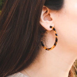 Dark Tortoise Shell Hoop Earrings | Large Hoop Earrings, Dark Brown, Simple Hoop, Lightweight, Gift, Gift for Her