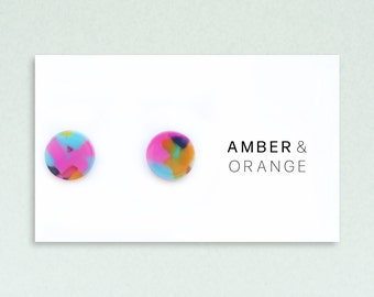 Multicoloured Tortoise Shell Stud Earrings | Everyday Studs, Minimal, Colourful, Bright, Statement, Gift for Her