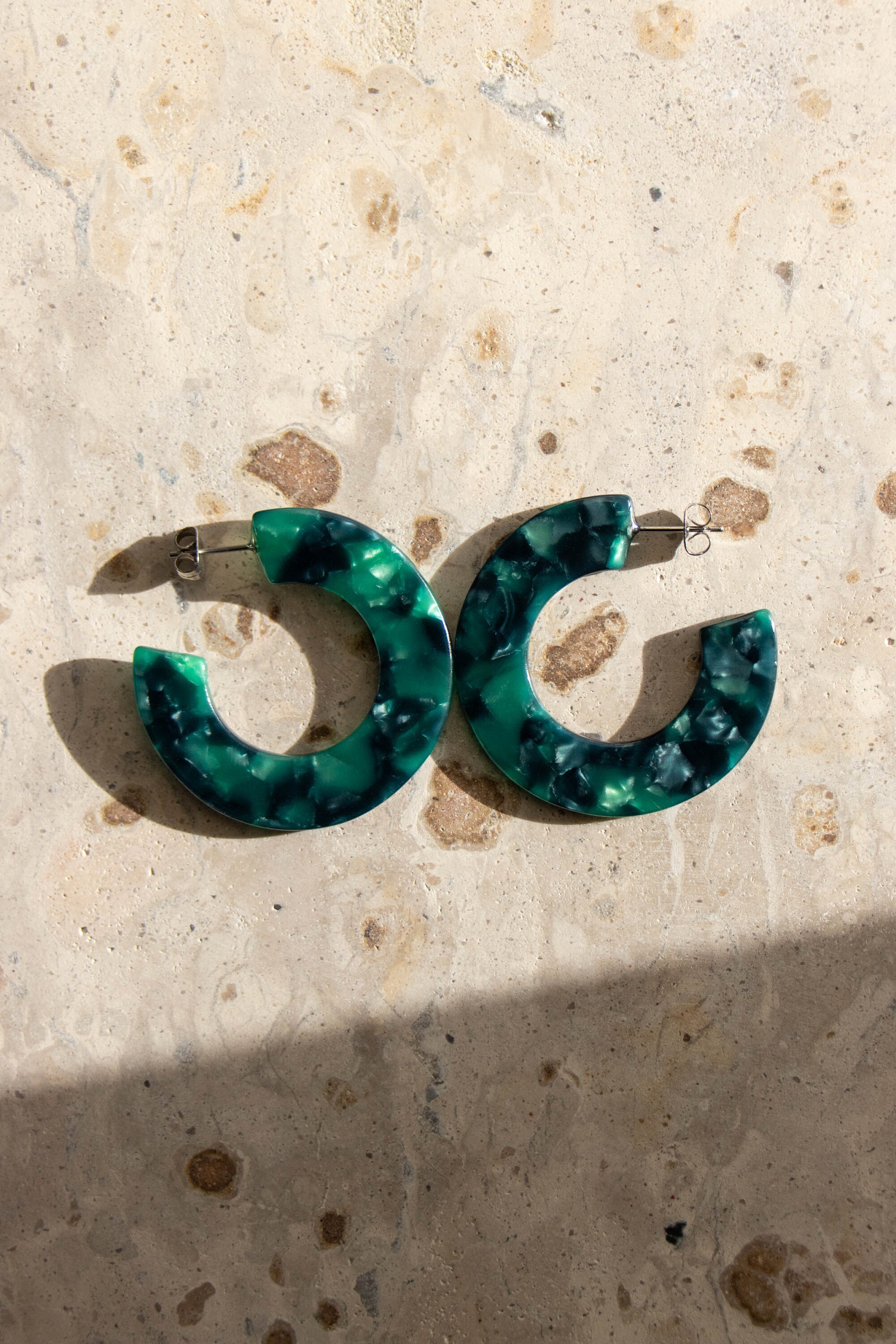 Green Tortoise Shell Hoop Earrings Green Emerald Earrings Acrylic