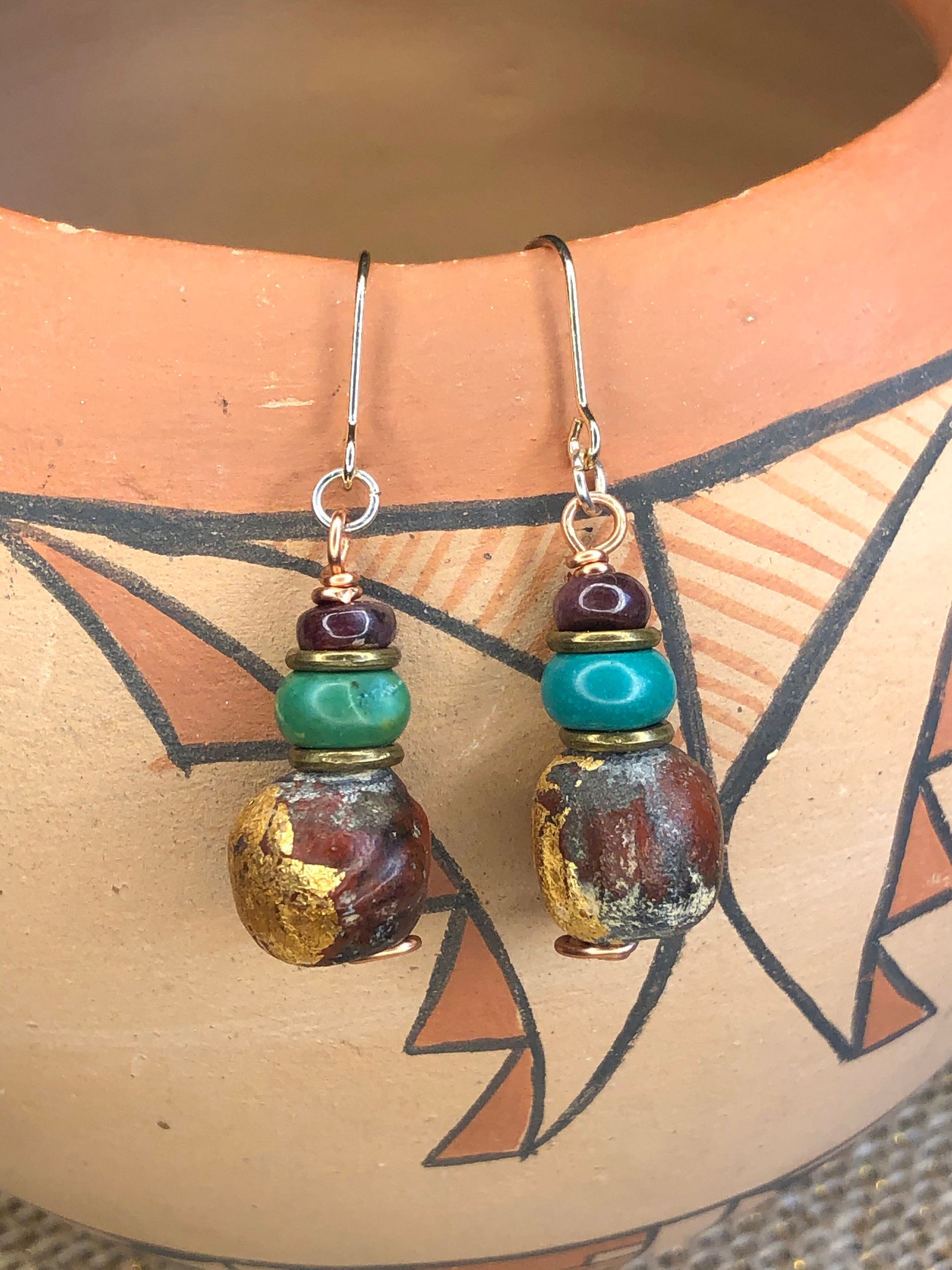 Tibetan Monk made clay bead with gold leaf Buddha Turquoise Etsy