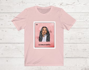 Becky G Mexican Loteria T-Shirt: La Mala Santa. Reggaeton Shirt. Latin Tee. Funny Spanish Shirt. Latino Artist. Adult Unisex. Spanish Gift.