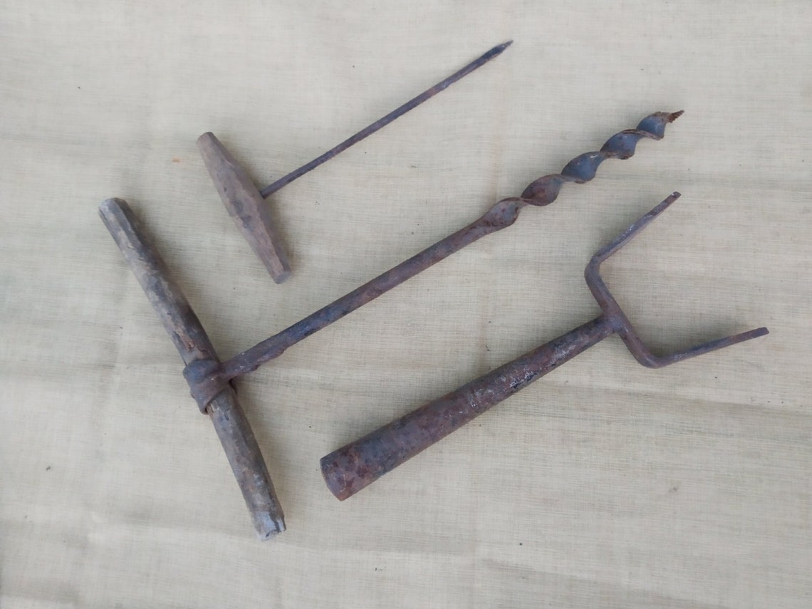 Vintage Wrought Iron Set of Tools Etsy UK