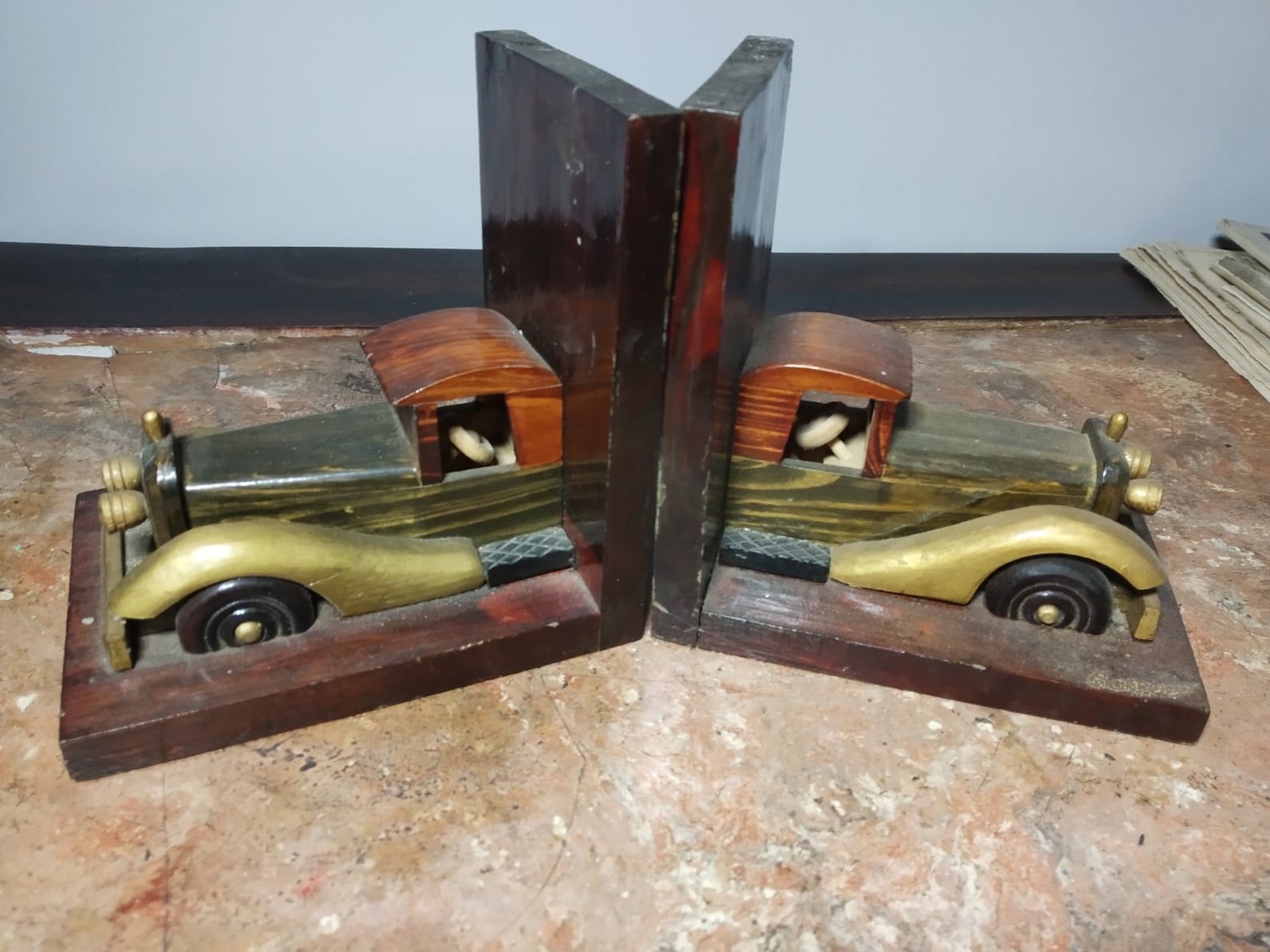 Vintage Wooden Car Bookends 60s Etsy