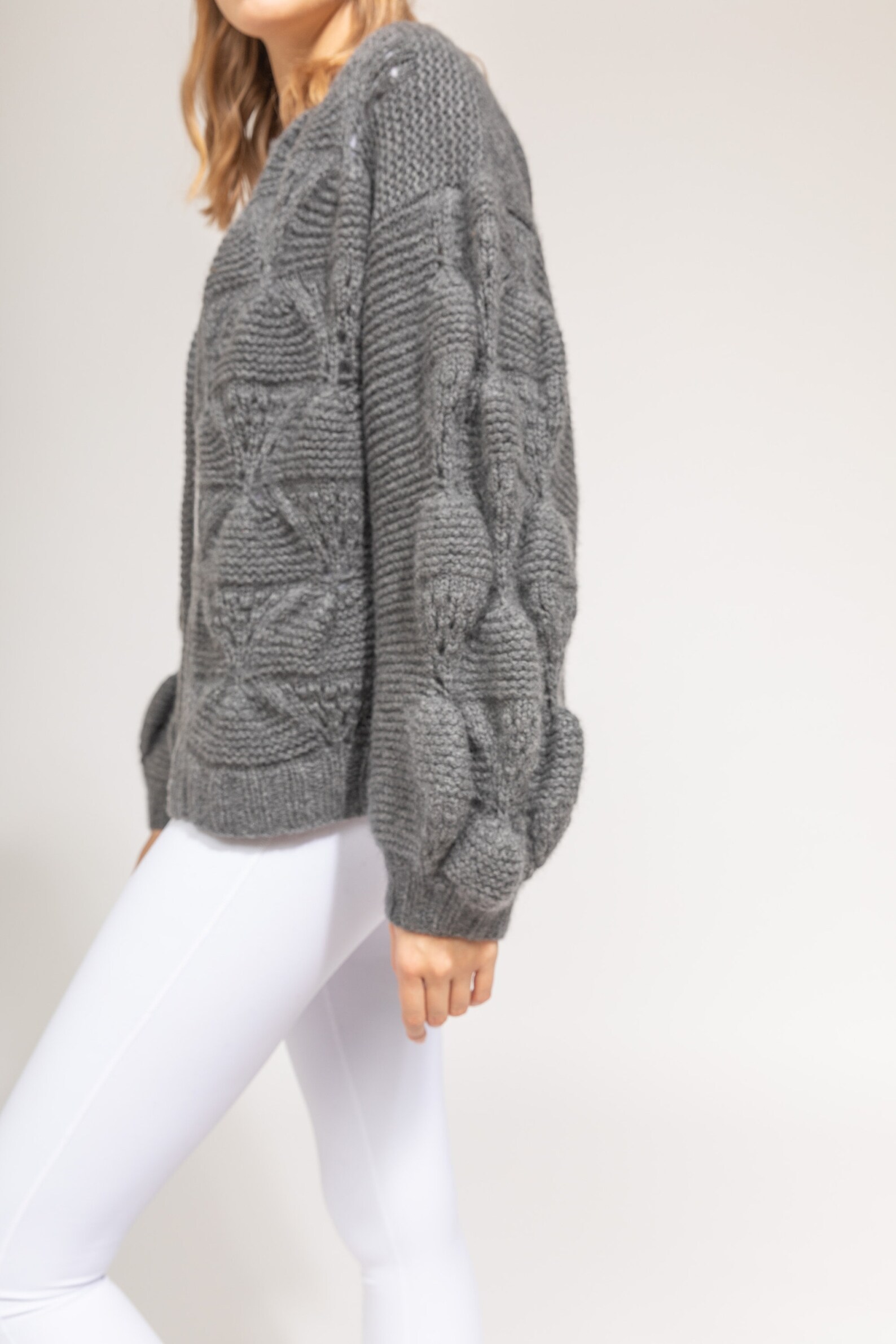 Luxury Cashmere Sweater Bell Sleeve Gray Cardigan for Women Etsy.de