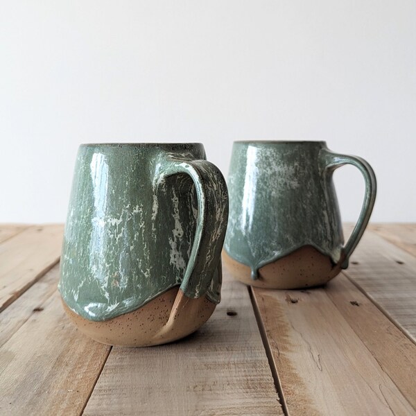 Sea foam Curved Mug, Stoneware Mug, Wheel Thrown Coffee Mug
