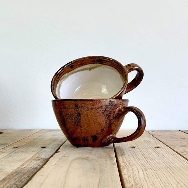Ceramic Cappuccino mug in a Copper Glaze, Handmade Cappuccino Cup