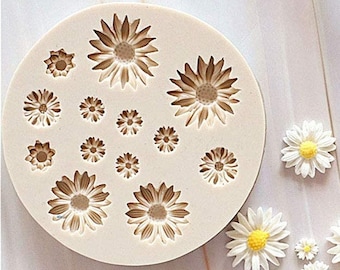 Moules en silicone avec fleurs de marguerite : bonbons au chocolat, fondant, argile, décoration de gâteau