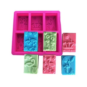 Flamingo Silicone Soap Mould: 6-Hole Rectangle Soaps Lotion Bar Making Craft Mould