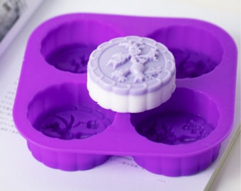 Stampo rotondo in silicone a forma di fiore per saponetta, strumento per la creazione di saponette a 4 cavità, albero delle quattro stagioni.