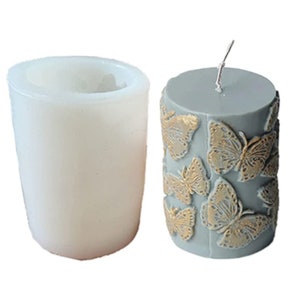 Silicone Cylindrical Pillar Butterfly Candle Mould DIY Homemade Soap Molds Scented Candle Plaster Clay Moulds Flowers and Butterflies Design