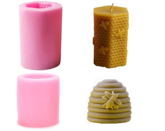 2 Pack 3D Bee Honeycomb Candle Mold Beehive Silicone Mold for Homemade Beeswax Candle Soap Hand Lotion Bar Crayon Wax Melt Hives Candle mold