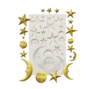 Moon Stars Sun Face Silicone Fondant Mold Chocolate Candy Gumpaste Sugarcraft Tool Cake Decorating Tools Epoxy Resin DIY Clay Silicone Mold