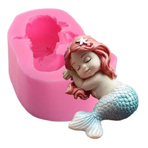 3D Sleeping Mermaid Fondant Silicone Mold for Baby Shower Cake Decorating Cupcake Toppers Making, Handmade Sugarcrafts Chocolate Soap Moulds