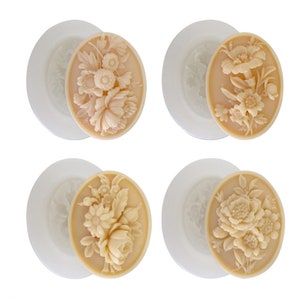 Flower Soap Molds: Silicone Oval Soap Lotion Bar Moulds Set of 4