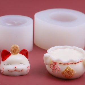 Lucky Cat Silicone Molds: Candle & Resin Decoration Casting, DIY Soap Making (2pcs)