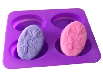 4 Cavity Dragonfly Lotus Silicone Molds Oval Cake Soap Mold Tray Pan Mousse Pudding Chocolate Cookie Sugar Craft Mould DIY Cake Decorating