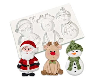 Christmas Silicone Molds: Reindeer, Santa, Snowman - Fondant Candy Cake Decoration