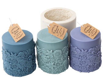 Embossed Flower Candle Mold: Silicone Column Candle Mould