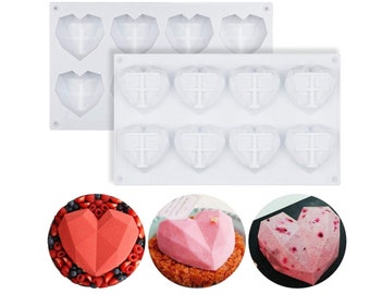 Diamond Heart Silicone Mold: Cake, Chocolate, Mousse Dessert Soap Making - 8 Grid