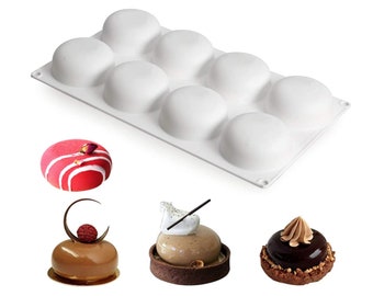 Molde redondo de silicona para tartas: 8 agujeros para hacer mousse, pudín, gelatina, chocolate y galletas.