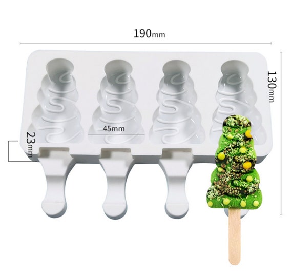 Popsicle Molds Reusable Christmas Tree Ice Pop Molds Trays 4 Slots