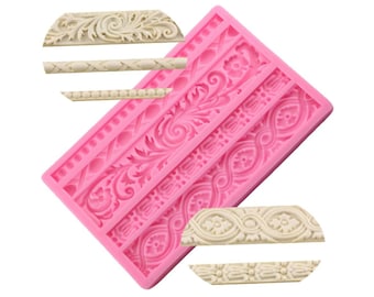 Baroque Scroll Silicone Mold: Cake Border Relief, Fondant Lace