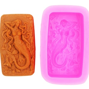 Mermaid and Fishes Soap Mold -  Large Mermaid Silicone Mold for Handmade Soaps, Lotion Bars, Bath Bombs, Wax, Crayon, Polymer Clay
