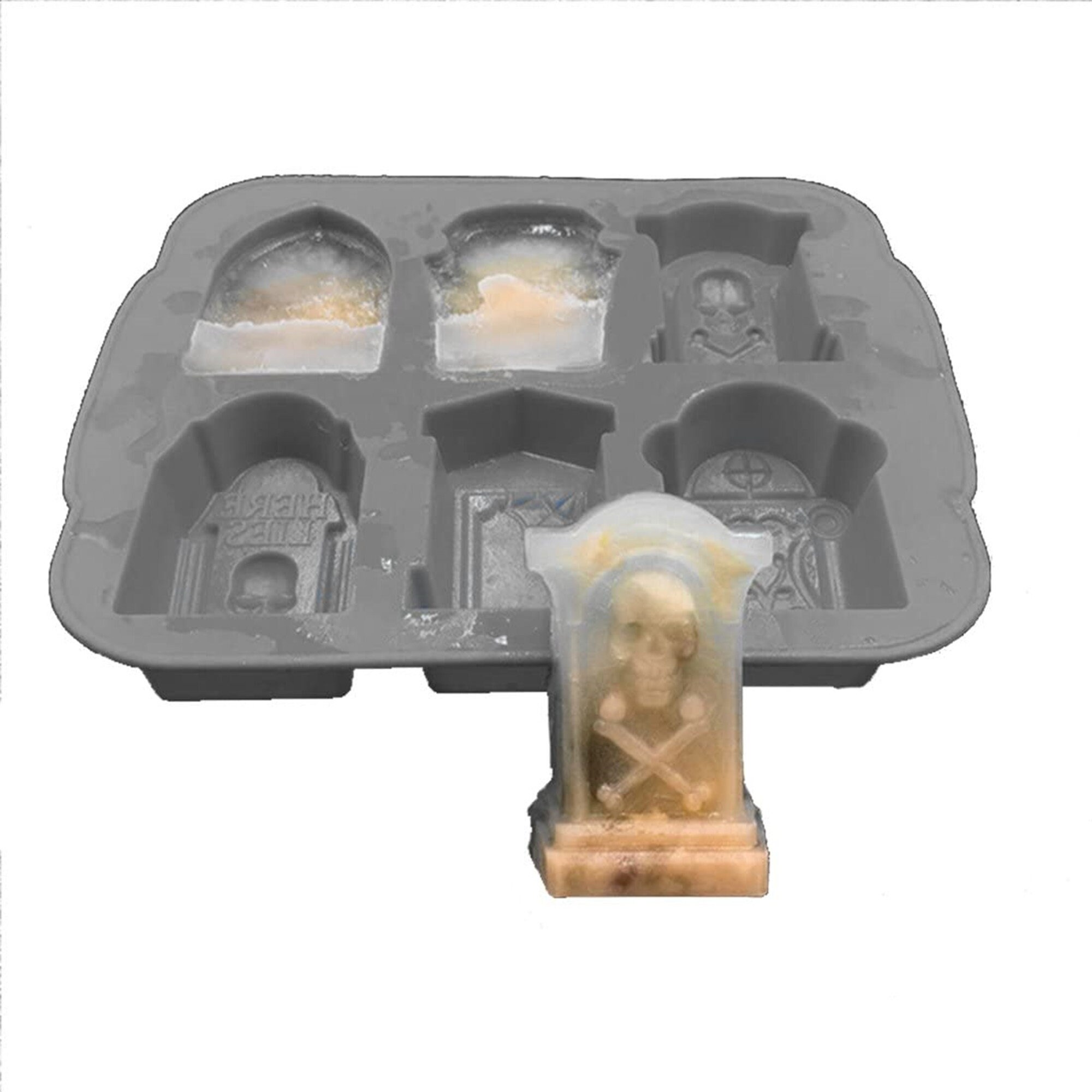 Halloween siliconen mal, 6 raster grijs Halloween schedel spin grafsteen RIP mal snoep fondant mousse cake chocolade ijslolly dessert zeep wax schimmel ijsblokje trays grijs, grafsteen siliconen mal
