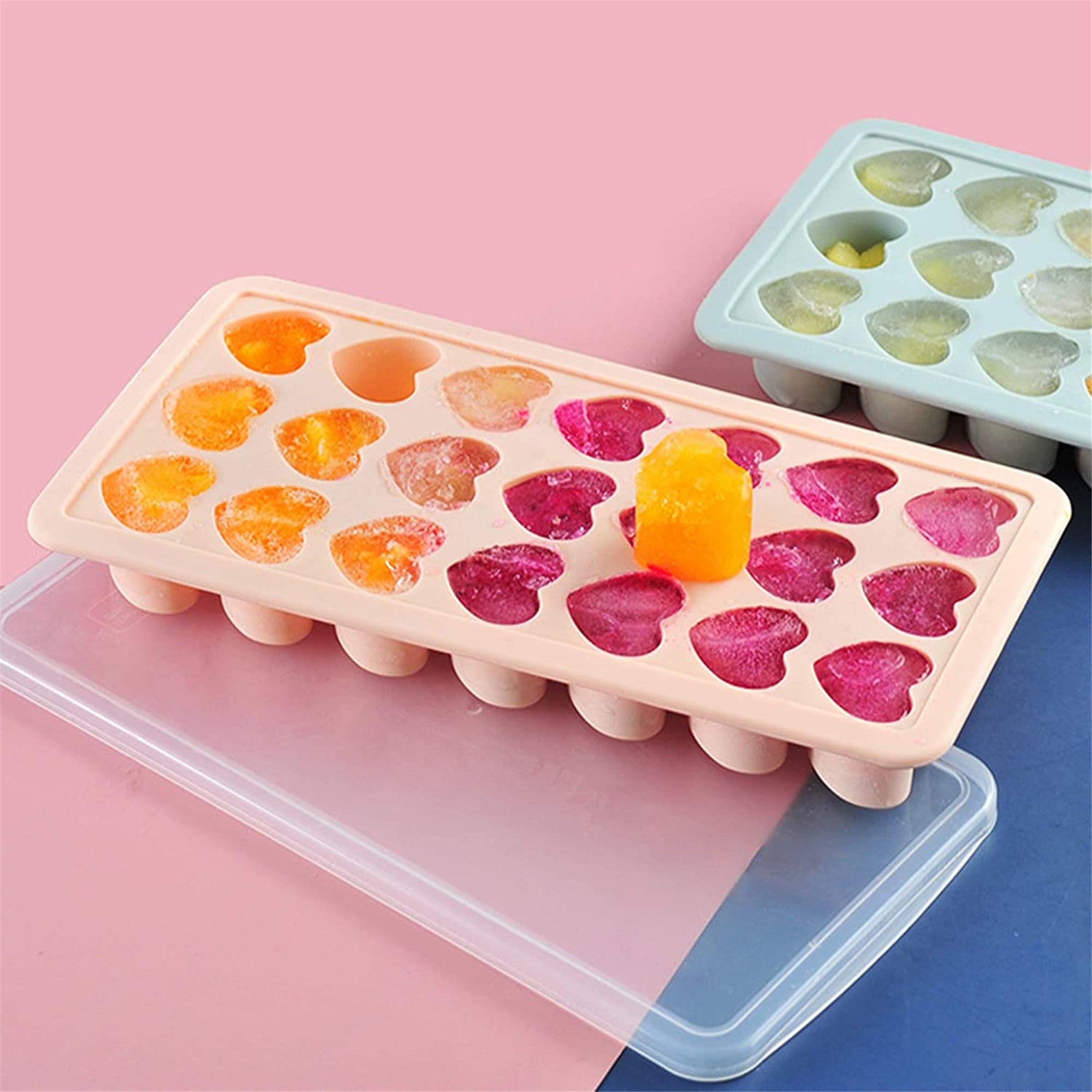 Heart Shaped Ice Cube Trays with Lid, Silicone Heart Mold, Easy Releas —  CHIMIYA