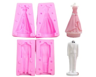 3D Bride and Groom Tuxedo Wedding Dress Set Silicone Candle Soap Mold Chocolate Mold for Wedding Cake Decorating Wedding Candle(Set of 2)