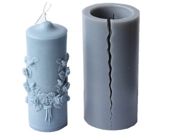 Moldes para velas, forma de cilindro, flor de rosa tallada, moldes de silicona para velas para hacer velas artísticas de boda, bomba de baño, jabón, barra de loción, crayón