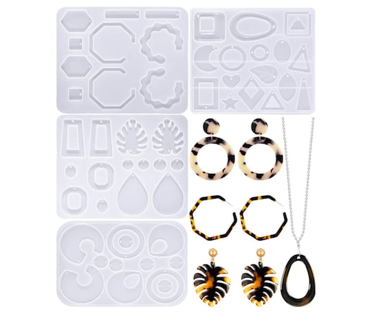 4 Pieces Resin Molds Jewelry Casting Molds Silicone Pendant Mould Epoxy  Resin Molds DIY Craft Mould for DIY Women Earrings, Resin Jewelry 