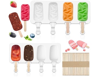 Diamond Ice Lollies Molds Set: Silicone Ice Pop Maker with Wooden Sticks, Chocolate