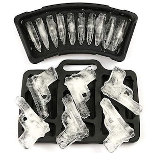 Handgun and Bullet Ice Cube Trays Set - Cool TPR Pistol and AK47 Bullet Maker Molds for Whiskey Cocktails Ice Cubes, Chocolates, Jello Shots