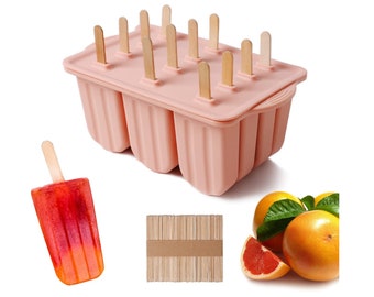Popsicle Molds, cakesilce mold,Silicone Popsicle Molds, popsicle mold 12 Pieces 50 Popsicle Sticks (pink)