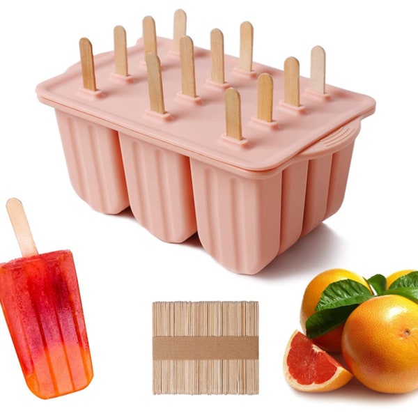 Popsicle Molds, cakesilce mold,Silicone Popsicle Molds, popsicle mold 12 Pieces 50 Popsicle Sticks (pink)