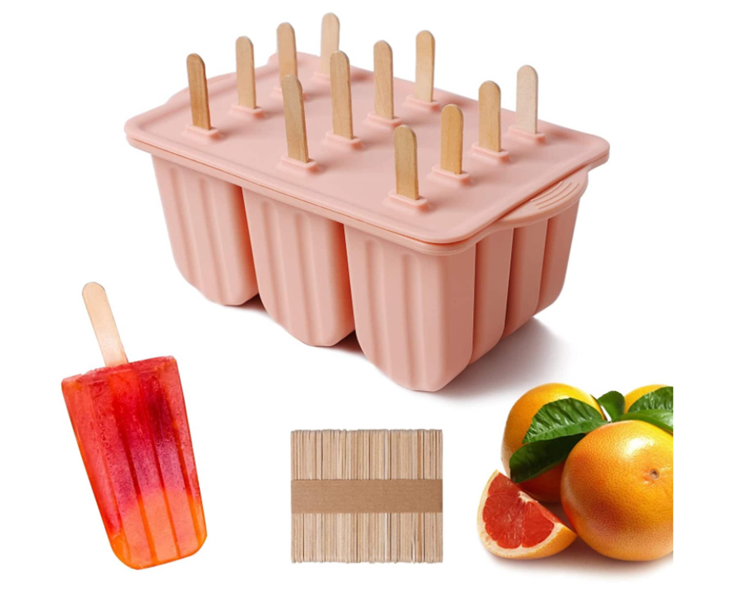  Faruxue Moldes de paletas de hielo, molde reutilizable de 12  cavidades, molde de silicona para helado con tapas y 50 palos de madera,  suministros de cocina, perfectos para paletas, dulces, pudines