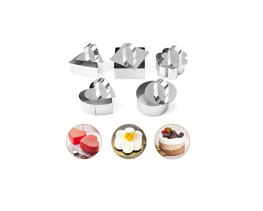 4 Piece Round Stainless Steel Mousse Cake Mold Baking Tools-Making Cake Decoration Tools,Includes 3 Rings And 1 Food Press