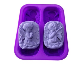 Silicone Soap Mold, 4-Cavity 3D Angel Mold Homemade Soap Mold Soap Making Supplies for DIY Soap Candle Resin Crafts