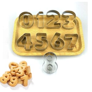 Juego de cortadores de galletas con números, galletas de acero inoxidable, decoración de fondant, gelatina, fondant, azúcar, juego de cortadores de números, herramienta de grabado (9 piezas)