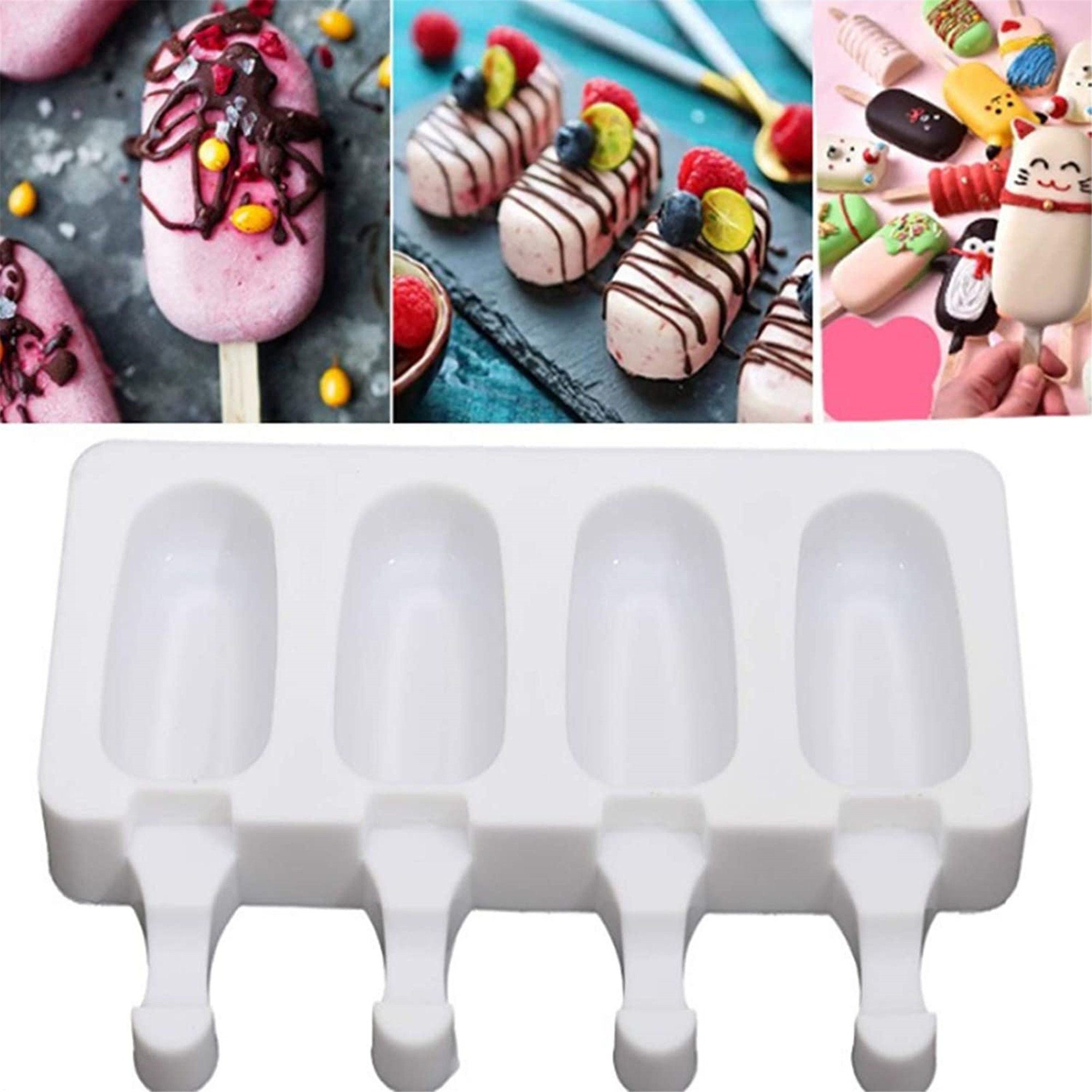 2 Pack Large Popsicle Molds, 4 Cavities IceMolds & Homemade Cakesicle Molds  Silicone CakeMold with 100 Wooden Sticks for Ice Cream DIY - Blue