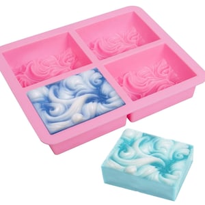4-Cavity Ocean Wave Soap Mold, Sea Wave Silicone Cake Baking Pan Jelly Pudding Mousse Mould Process Soap Mold for Goat Milk Soap