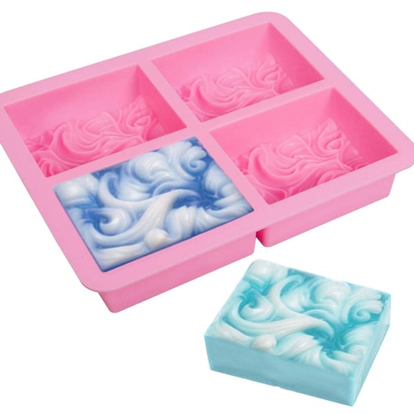 4-Cavity Ocean Wave Soap Mold, Sea Wave Silicone Cake Baking Pan Jelly Pudding Mousse Mould Process Soap Mold for Goat Milk Soap