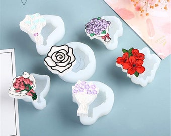 6 pièces porte-clés charme résine époxy moules en silicone bouquet de fleurs moules pour plâtre bricolage résine UV artisanat étiquette badge faveurs de mariage déco