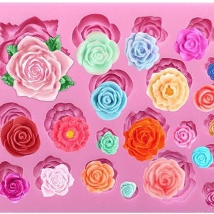 thumbnail image 2 of 7-Cavity 3D Rose, Peony & Carnation Flower Silicone Mold – Floral Shape Mold For Fondant, Candle Making, Soap, Wax, Resin, Clay & Cake Decoration 2 of 10